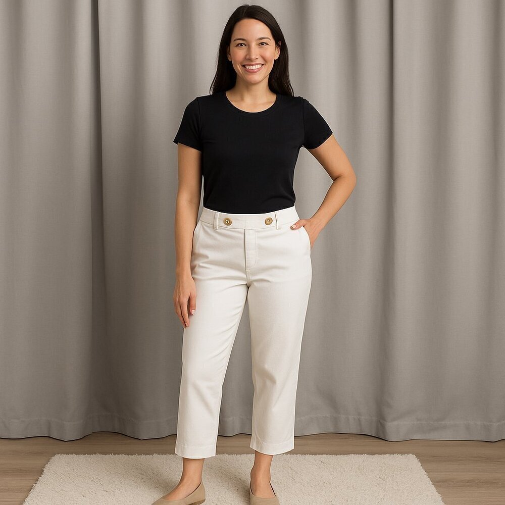 Talbots Womens Petite White Cotton Stretch Capris Pants Size 10P